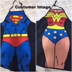 2 Pieces Funny Superman Wonder Woman Cooking Apron