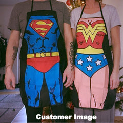 2 Pieces Funny Superman Wonder Woman Cooking Apron